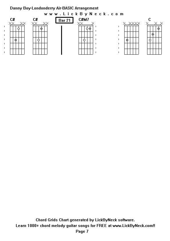 Chord Grids Chart of chord melody fingerstyle guitar song-Danny Boy-Londonderry Air-BASIC Arrangement,generated by LickByNeck software.